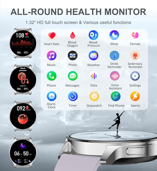 SMARTWATCH 1,32" HD iOS Android Bluetooth PULS SKRIDTÅLLER 3 STRIBER