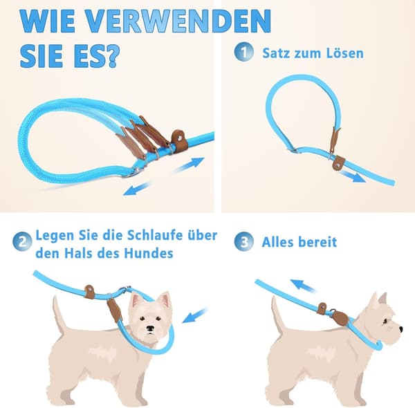 HALKSÄKER HUNDHALSBANDSKOPPLING BLÅ LÄNGD 130 CM DIAMETER 10 MM
