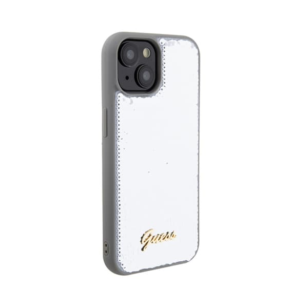 Guess Sequin Script Metal - iPhone 15 -suojakuori (hopea)