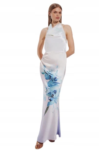Karen Millen pitkä kukkakirjava mekko valkoinen 40 B1C