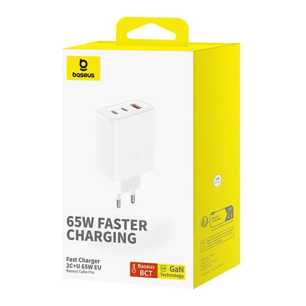 Baseus OS-Cube Pro 2xUSB-C + USB vægoplader, 65W (hvid)