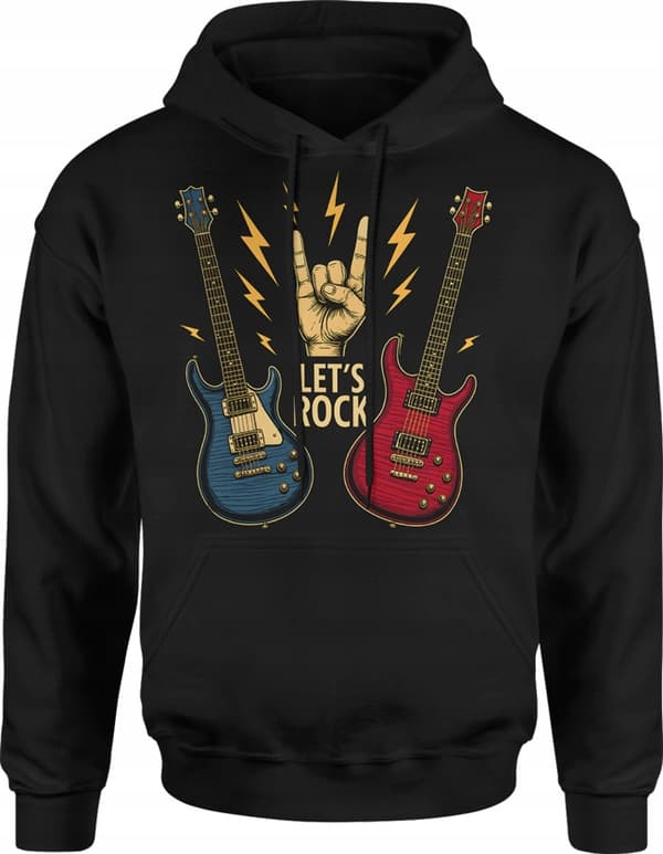 Herrtröja med rock'n'roll-tryck och elgitarrer LET'S S