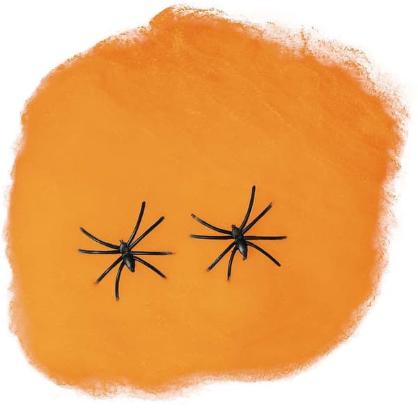 Kunstigt spindelnät orange 4 edderkopper 60g