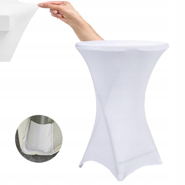 Elastisk hvid dug til cocktailbord diameter 80 cm højde 110 cm