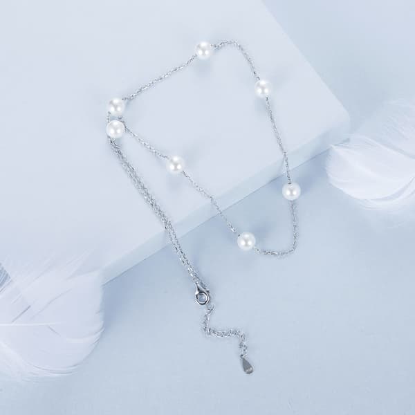 Silverhalsband med snäckskalspärlor, justerbar längd 40-45cm
