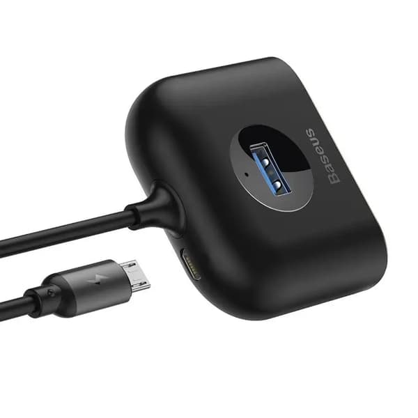 Baseus Square Round 4in1 USB-sovitin, HUB USB 3.0 - 1x USB 3.0 + 3x USB 2.0, 1m (musta)