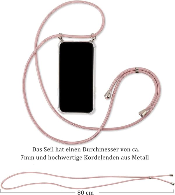 SILIKONEETUG MED KÆDE TIL APPLE IPHONE 13 PRO PINK A2483 A2636