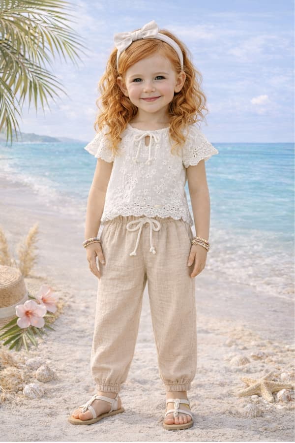 Børne muslinshorts 116 sommerbukser til børn til sommer beige