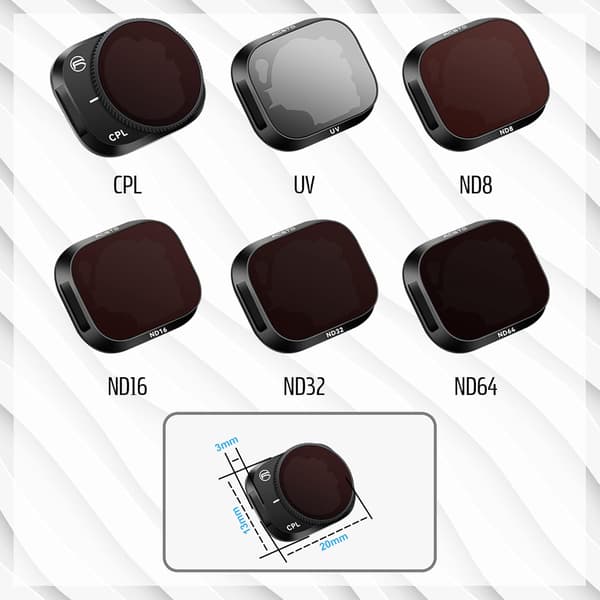 6x linsefilter til DJI MINI 3 PRO drone ND UV CPL ND8 ND16 ND32 ND64