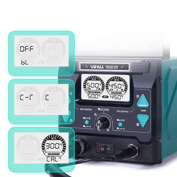 Yihua 992D-III Loddestation + Varmluftkolbeholder + PCB-holder