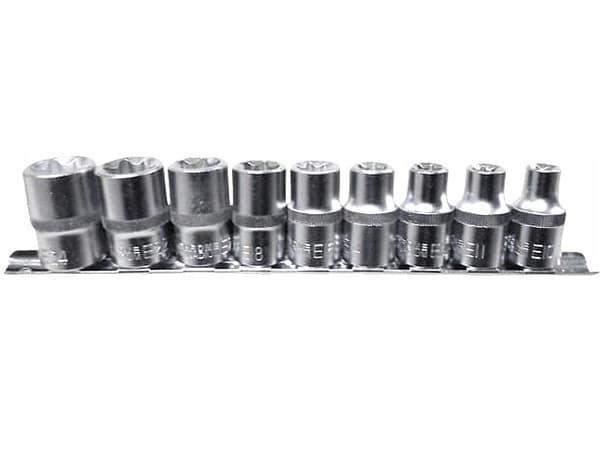 Sæt Torx bits til ratchet 1/2" E10-24 9 dele på bånd S10630
