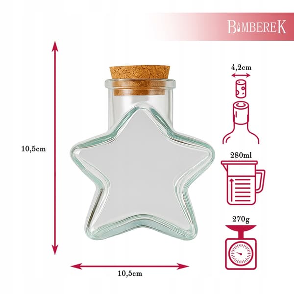 5x Dekorativa Glasflaskor STAR 280ml för Alkohol Present Jul
