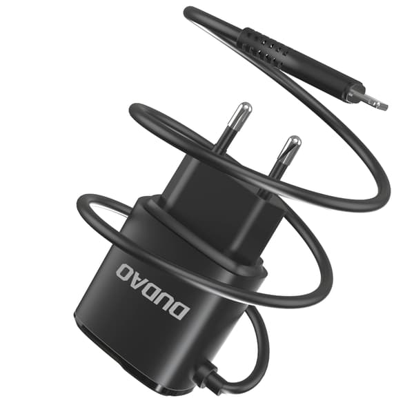 Dudao 2x USB vægoplader med indbygget Lightning-kabel 12W sort (A2ProL sort)