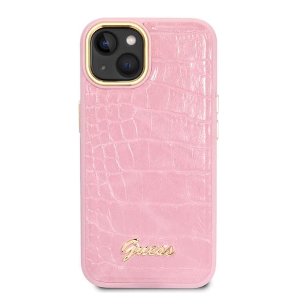 Guess Croco Collection – iPhone 14 Plus-skal (rosa)
