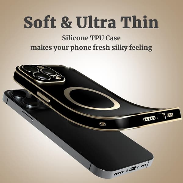ETUI TIL APPLE IPHONE 13 6,1' SILIKONE SORT GULD RAMME + MAGSAFE A2482