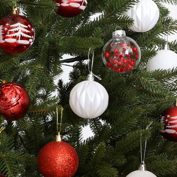 Sæt med røde og hvide StarryLights julekugler - elegant julepynt