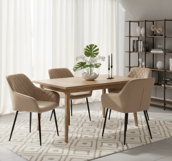 RELLO samettiverhoiltu beige nojatuoli