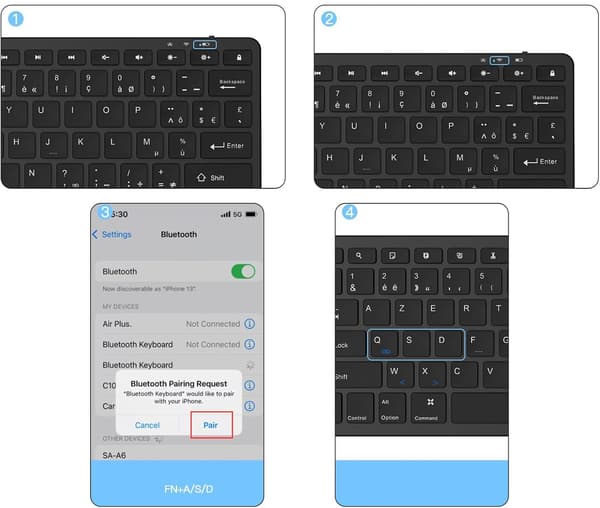 TRÅDLÖST BLUETOOTH-TANGENTBORD SVART iOS Android PC AZERTY 28x12cm