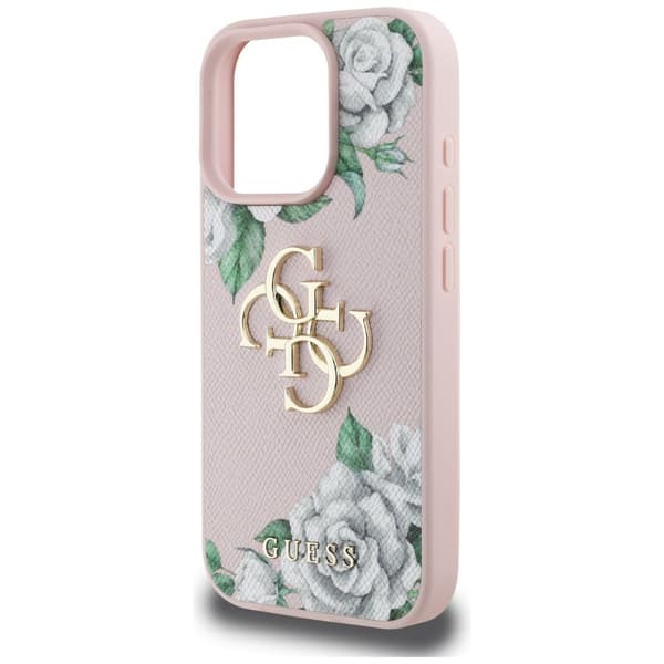 Guess Grained Roses Big 4G logo cover til iPhone 16 Pro Max pink