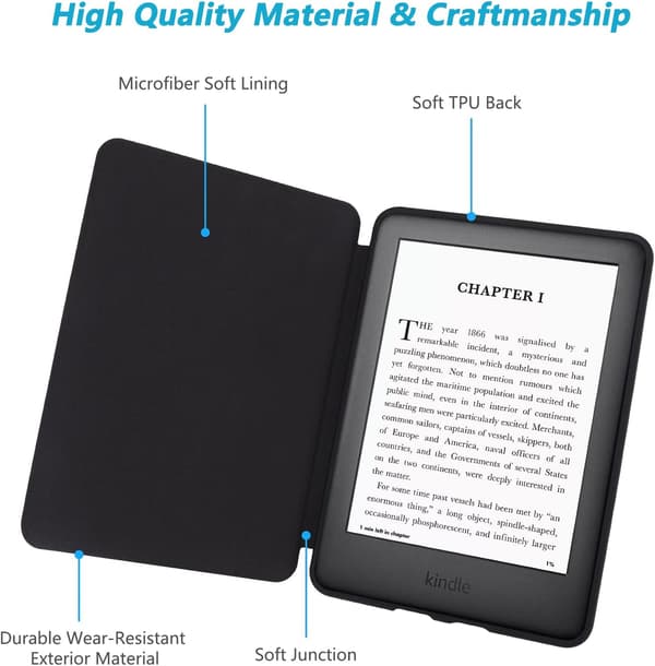 BOKLÄSARFODRAL FÖR KINDLE 10 GEN 2019 6" GRÅTT IMITATIONSMATERIAL