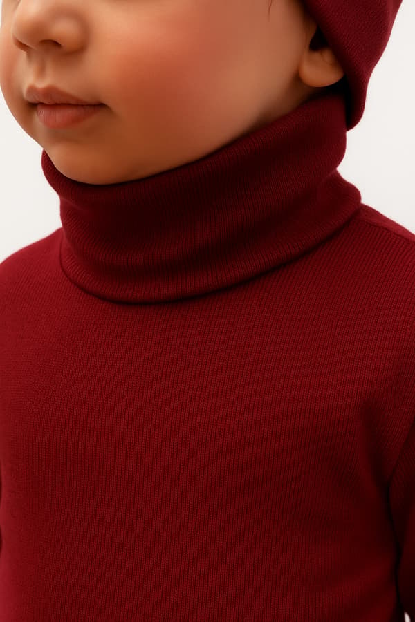 Barnbody med turtleneck 98 långärmad bordeaux