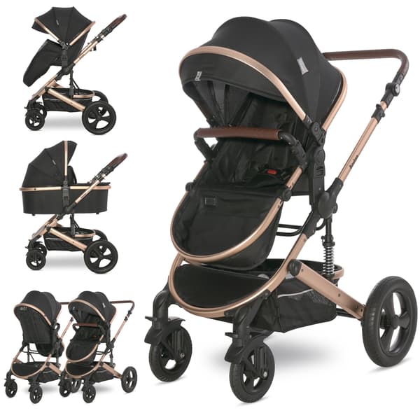 Lorelli Boston - 2-i-1 multifunktionell barnvagn | Svart + adaptrar