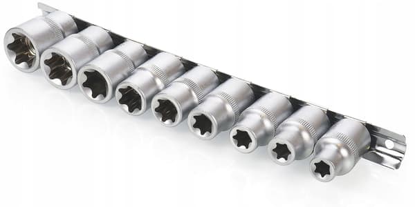 Sæt Torx bits til ratchet 1/2" E10-24 9 dele på bånd S10630