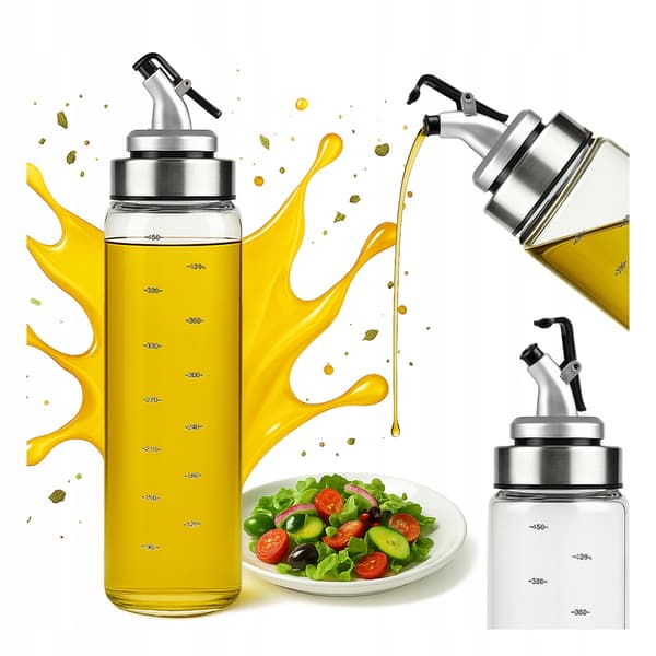 2x Glasflaskedispenser 500 ml med skala til olivenolie, saucer, eddike