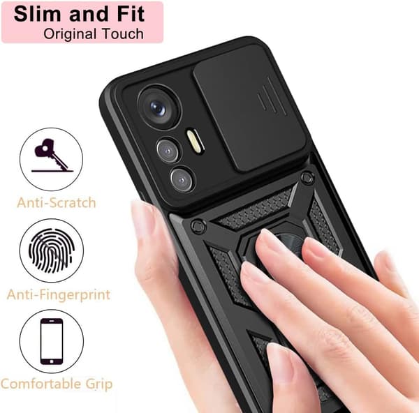 ARMOR ETUI TIL XIAOMI 12 LITE SORT KAMERABESKYTTELSE MED RING