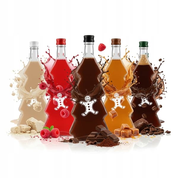 5X JULGRANSFLASKOR MED TRYCK, 500 ML, FÖR LIKÖR OCH TINKTURER
