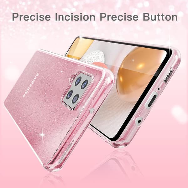 ETUI TIL SAMSUNG GALAXY A42 5G SILIKONE PINK GLITTER + LINSER