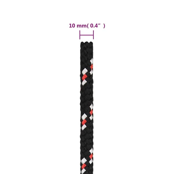 vidaXL sejltov, sort, 10 mm, 500 m, polypropylen