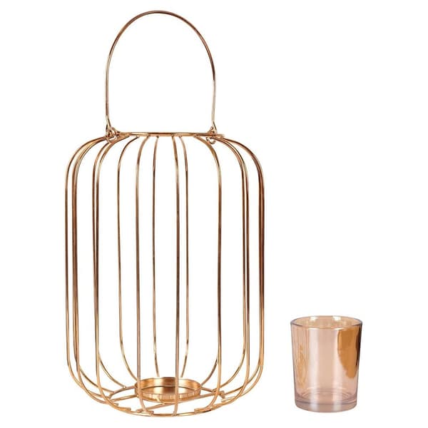 Metal lanterne til lys guld 21,5 cm
