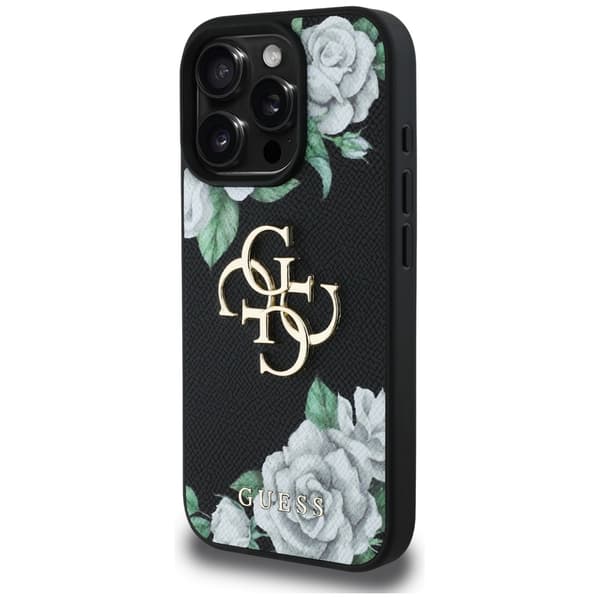 Guess Grained Roses Big 4G logo cover til iPhone 16 Pro Max sort