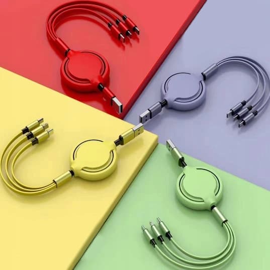 3-i-1 USB-KABEL, UDTRÆKKELIGT USB-C TIL IPHONE, MICRO USB TYPE C OPLADDER, FLAD 1M