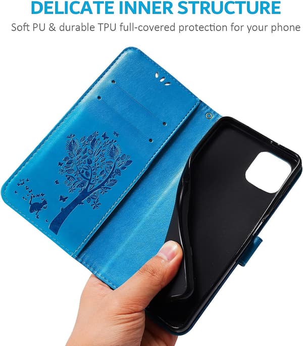 APPLE IPHONE 13 PRO FLAPSKAL BLÅTT TRÄD + 2x HÄRDAT GLAS