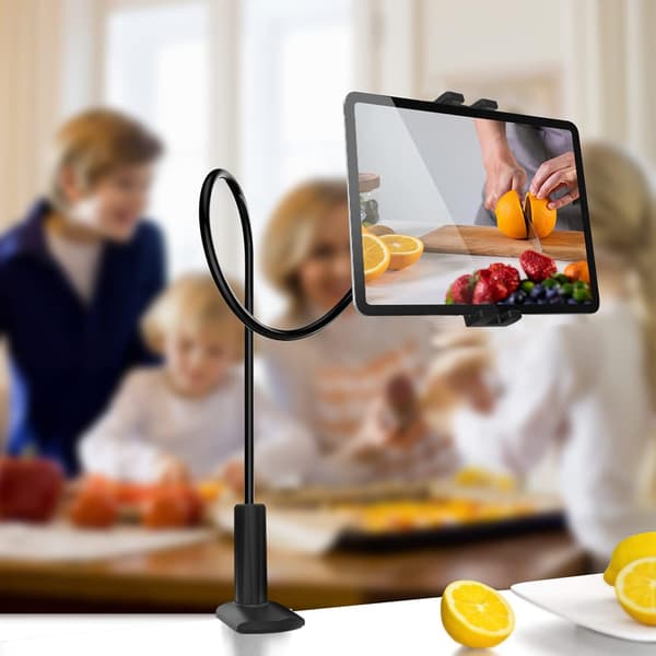 SORT ALUMINIUM BORDHOLDER TIL TELEFON OG TABLET 4-12,9" 360°