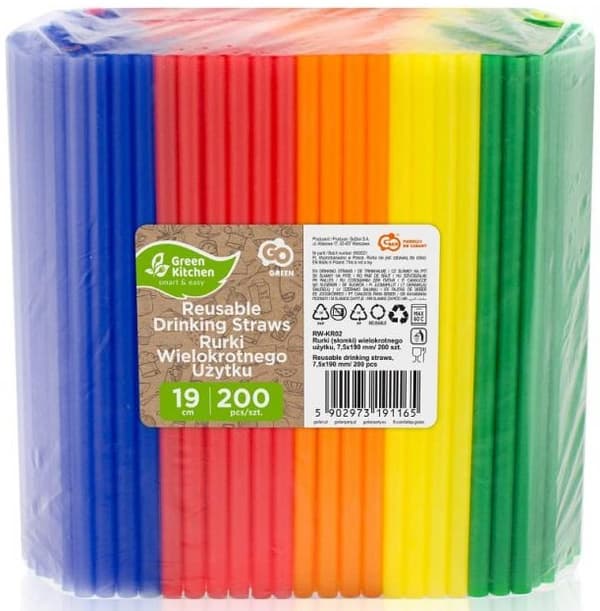 Genanvendelige plastiksugerør mix 200 stk.