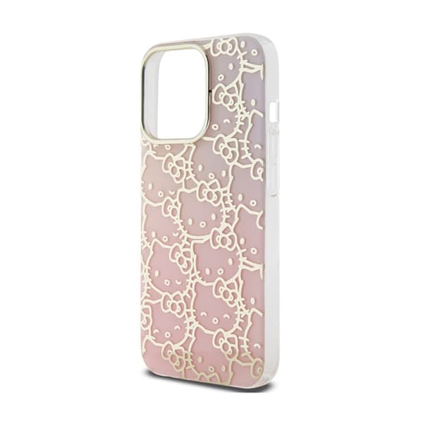 Hello Kitty IML Gradient Electrop Crowded Kitty Head - iPhone 15 Pro Max -suojakuori (Vaaleanpunainen)