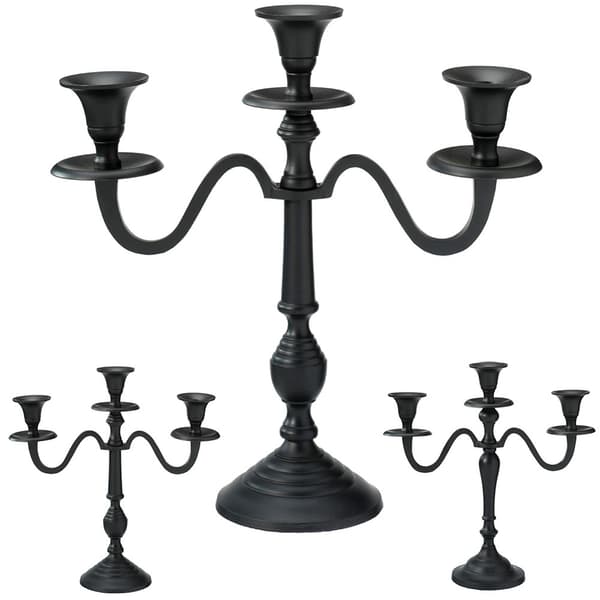 Sort 3-armet kandelaber 30 cm