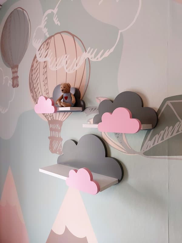 Cloud Shelves Sæt med 3 Moli Galaxy - Grå og Pink