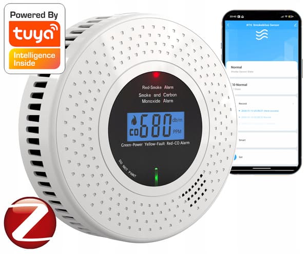 Røg- og kuliltedetektor 2 i 1 TUYA ZIGBEE-certificeret