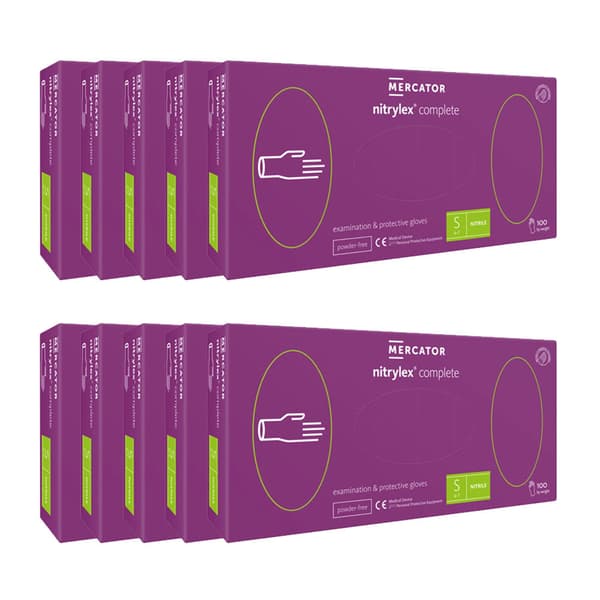 Nitrilhandsker S lilla Mercator Nitrylex Complete 100 stk. karton 10-pak