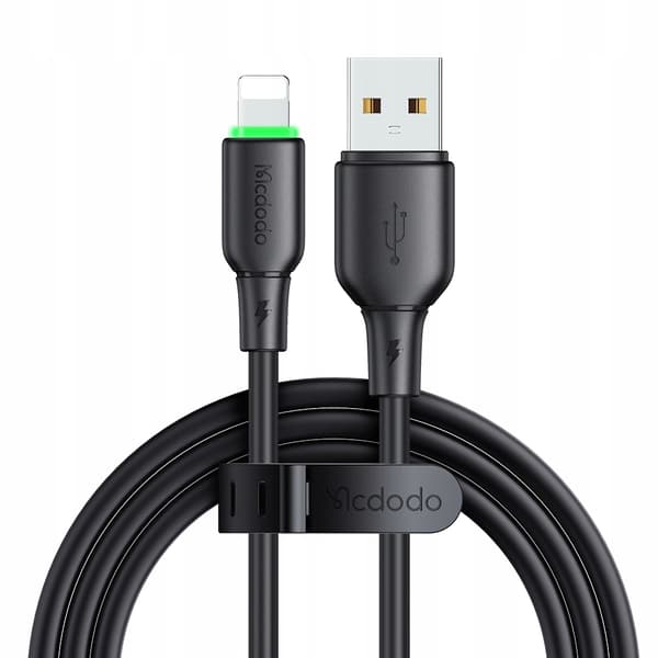 MCDODO Oplader USB Lightning Kabel Hurtig Opladning til iPhone 1M LED Sort