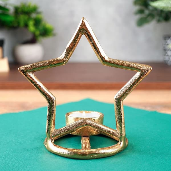 Aluminium lysestage guld stjerne 15,5 cm