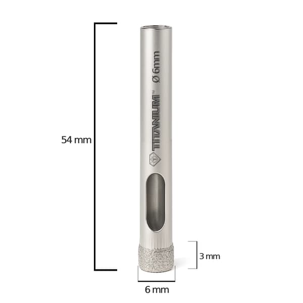Diamantkernebor til keramik, glas og fliser til vådboring 6mm titanium