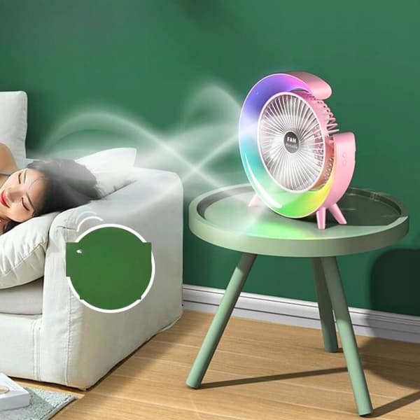 Skrivebordsventilator LED 3 hastigheder RGB kraftig stille sommer