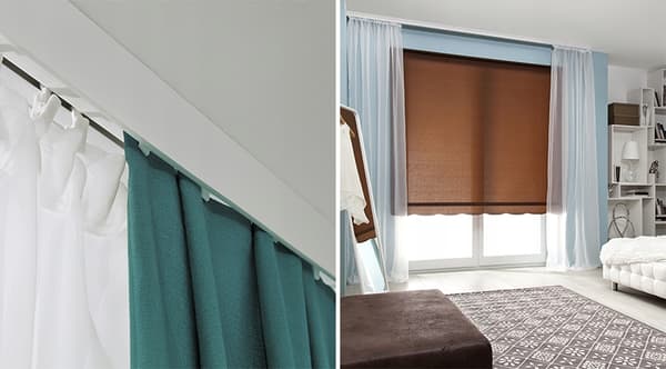 Dobbeltskinnede PVC gardinstang 120 cm i loftet