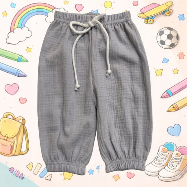 Barnens muslinshorts 122 sommarbyxor för barn i SOMMARGRÅ