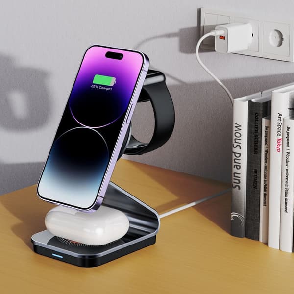 TECH-PROTECT QI15W-A29 3-i-1 magnetisk Magsafe trådløs oplader sort